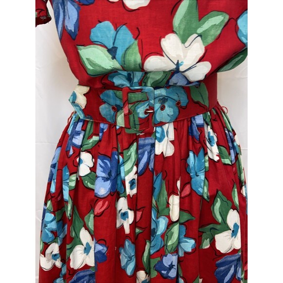 CGJ Vintage 80s Blue Floral Midi Button Dress Size 7 - Picture 4 of 16
